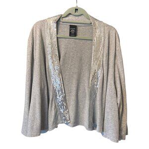 Women's GEORGE Gray Long Sleeve Sequin Cardigan Sweater Knit Jacket Shrug 3X